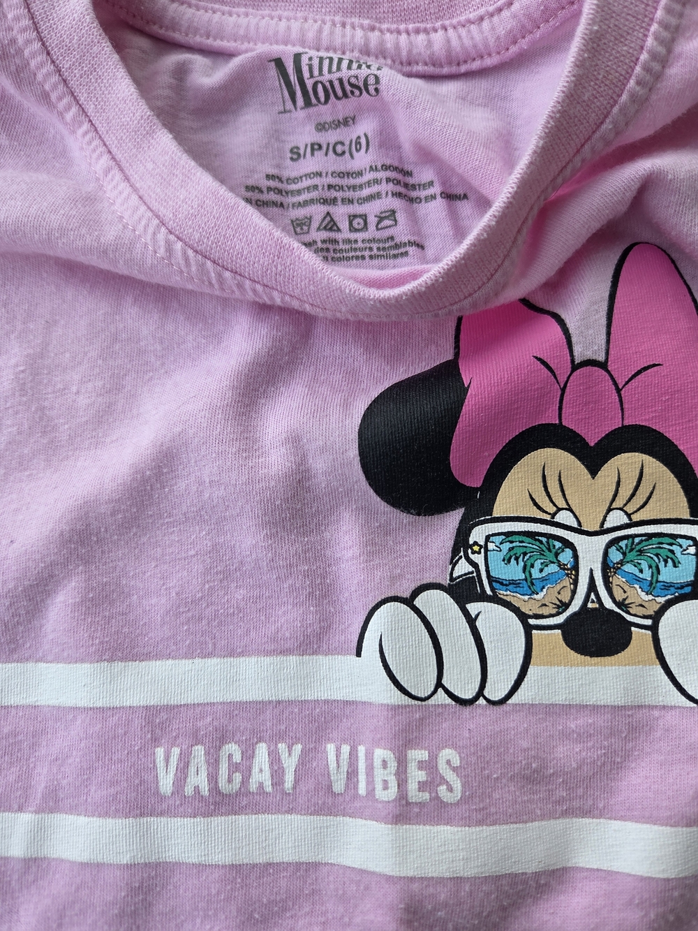Disney Minnie Mouse Vacay Vibes Striped Graphic T-Shirt Size 6 Pink - Picture 5 of 6